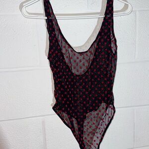 Sheer Black and Red Polka Dot Bodysuit